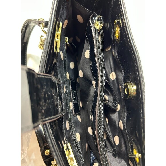 Anne Klein Leather Two-Toned Black Handbag with Gold Chain and Medallion - Picture 7 of 7